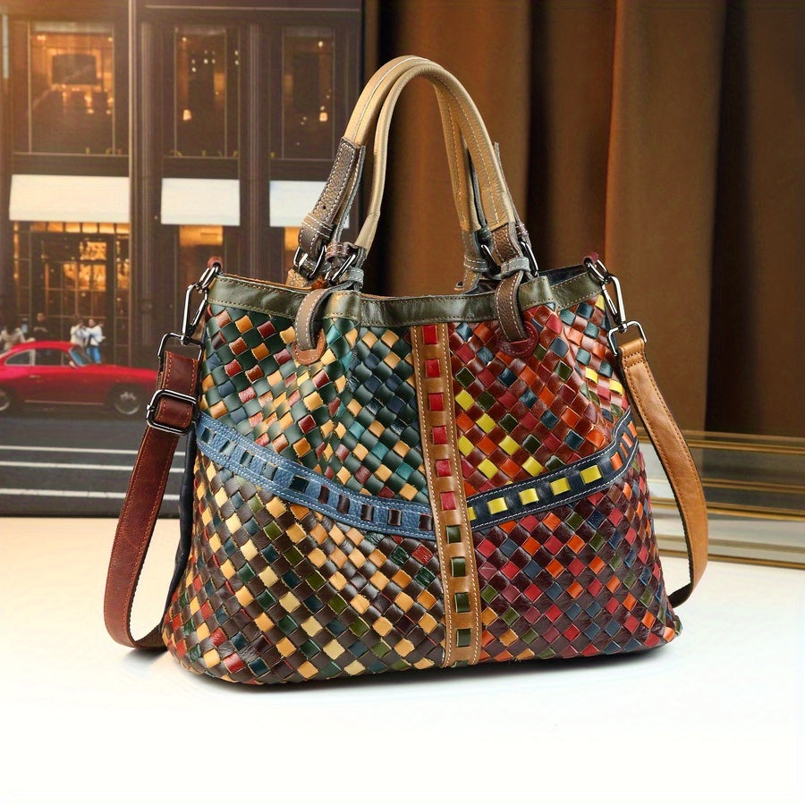 Mindia Leather Woven-Style Tote