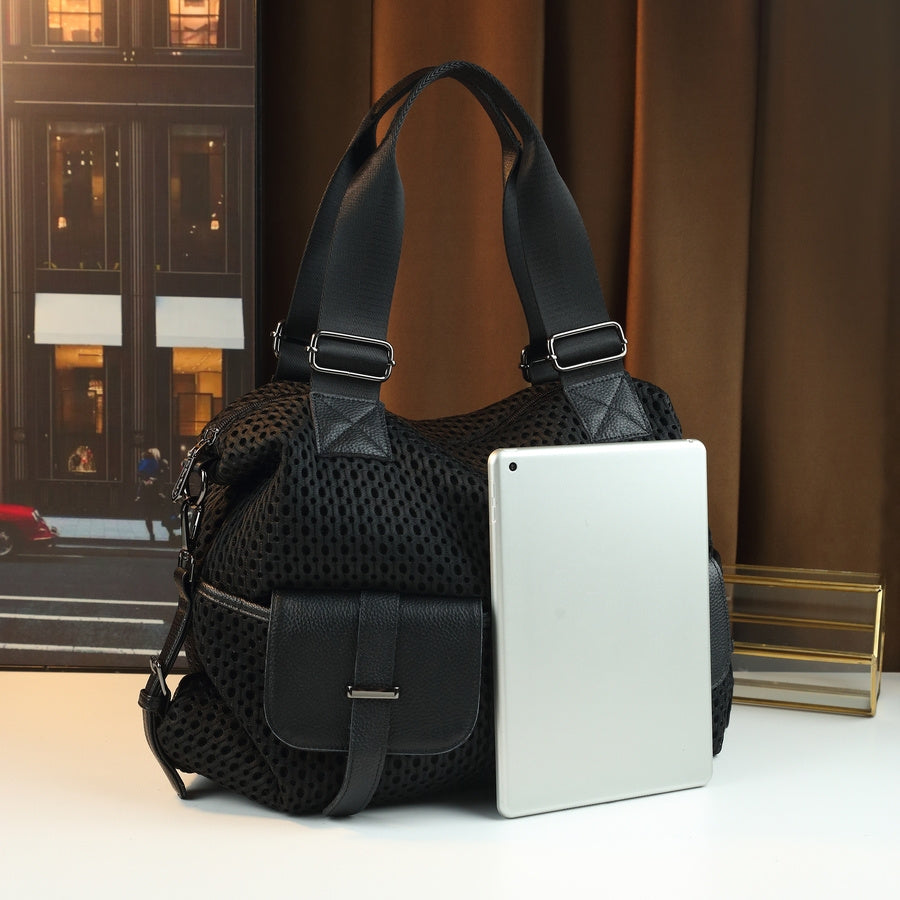 Thoughtia Sporty Black Nylon Tote Bag