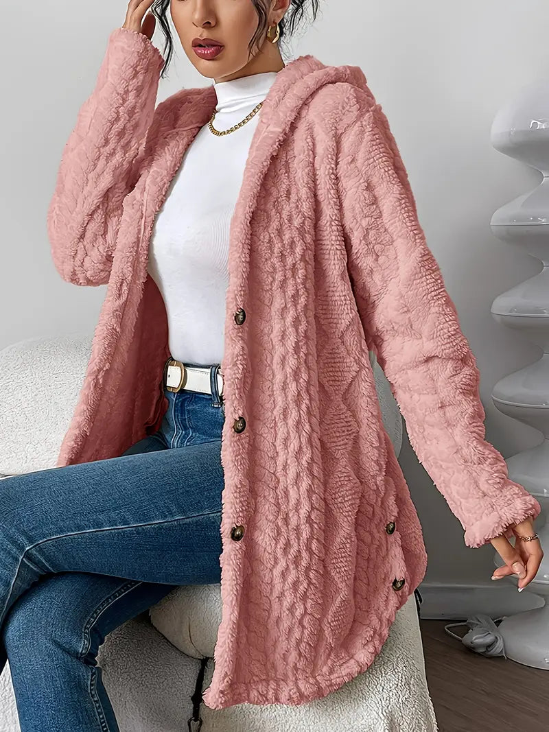 Warm Argyle Jacquard Plush Hooded Cardigan Coat
