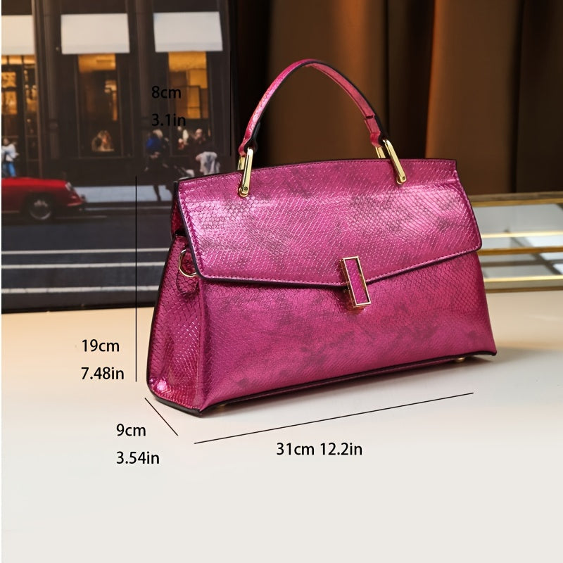 Retro Laser Snake-Pattern Handbag - Adjustable Strap