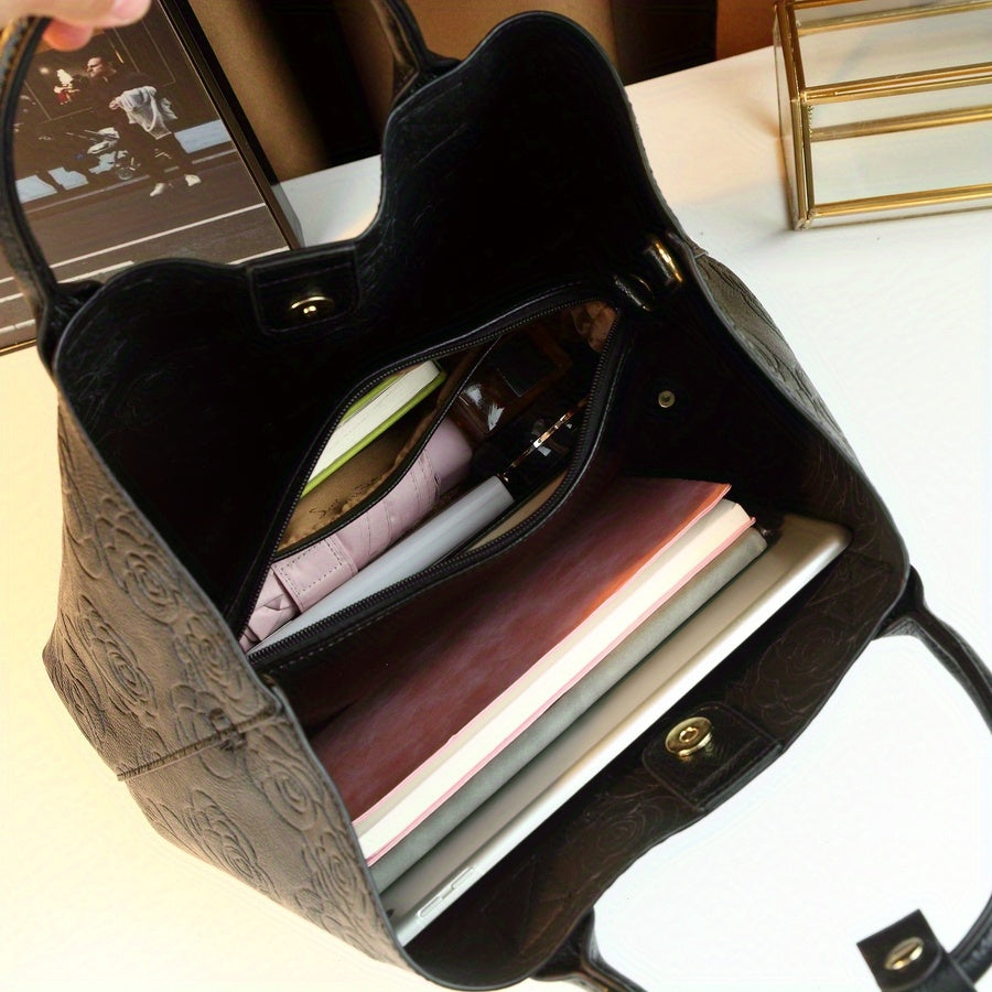 Vintage Rose Embossed Bucket Tote