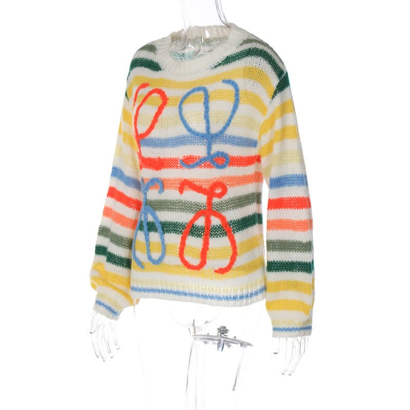 Loose Color Striped Contrast Pullover