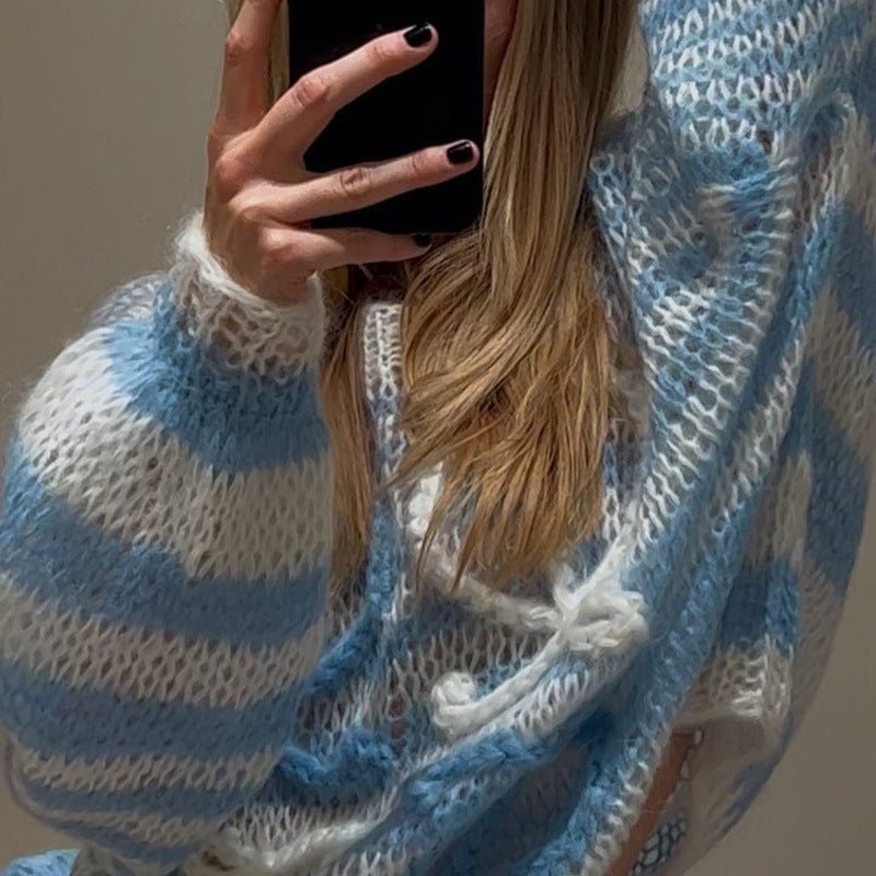 Loose Color Striped Contrast Pullover