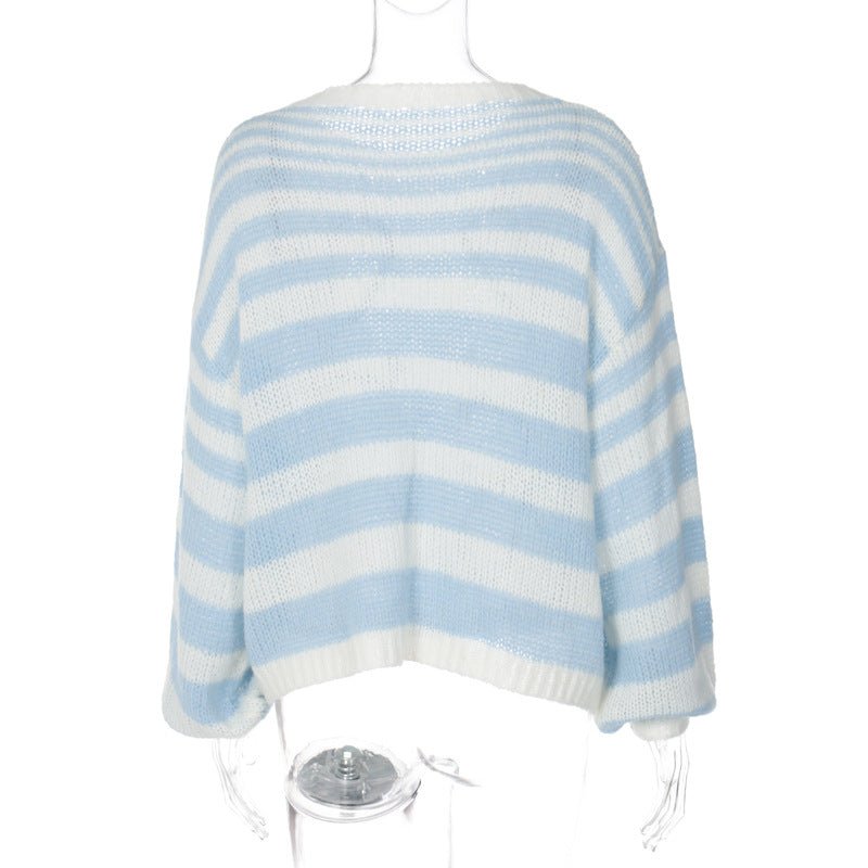 Loose Color Striped Contrast Pullover