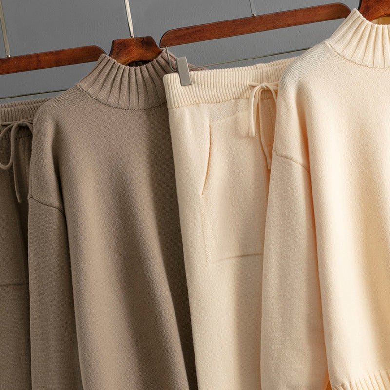 Thick Loose Semi-Turtleneck Knit Set