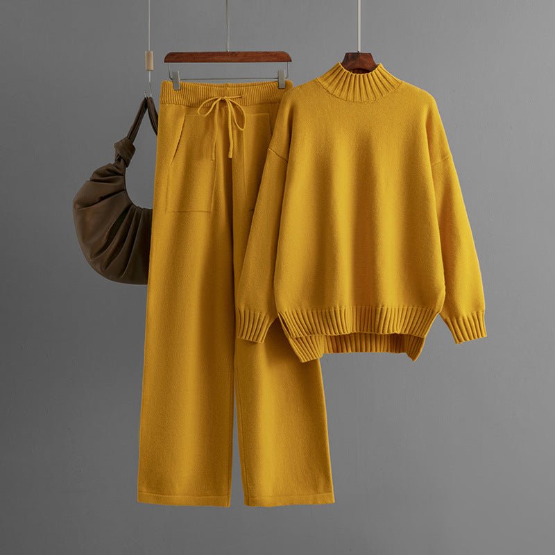 Thick Loose Semi-Turtleneck Knit Set