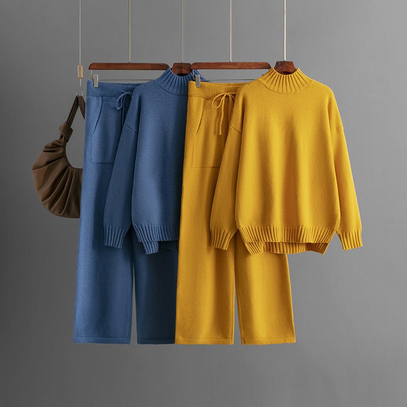 Thick Loose Semi-Turtleneck Knit Set