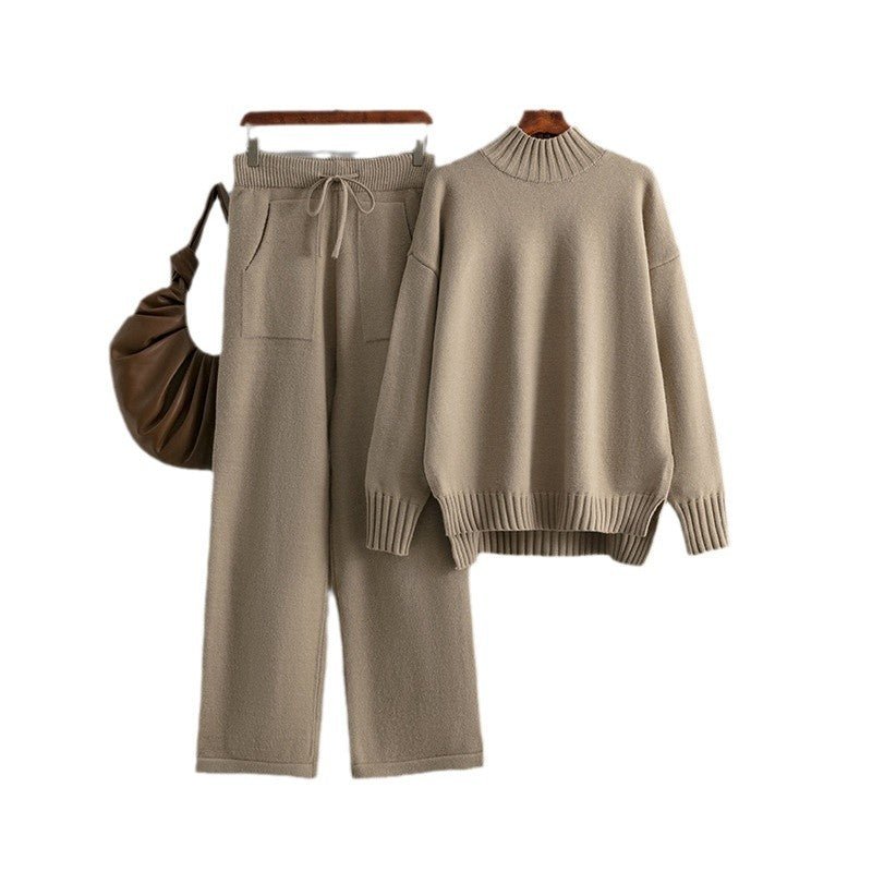 Thick Loose Semi-Turtleneck Knit Set