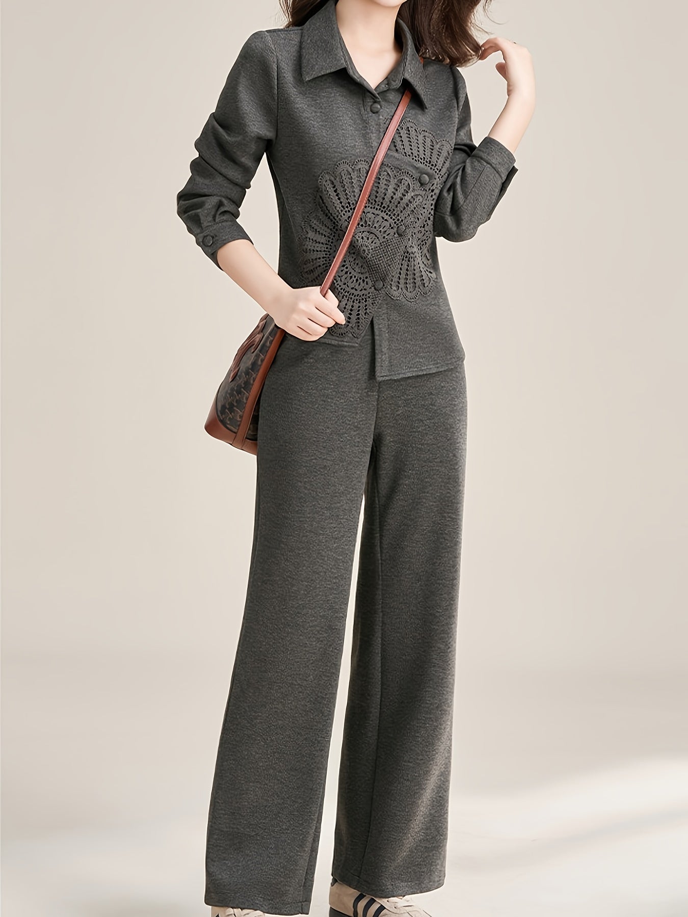 Warm Elegant Straight-Leg Pants Two-Piece Set