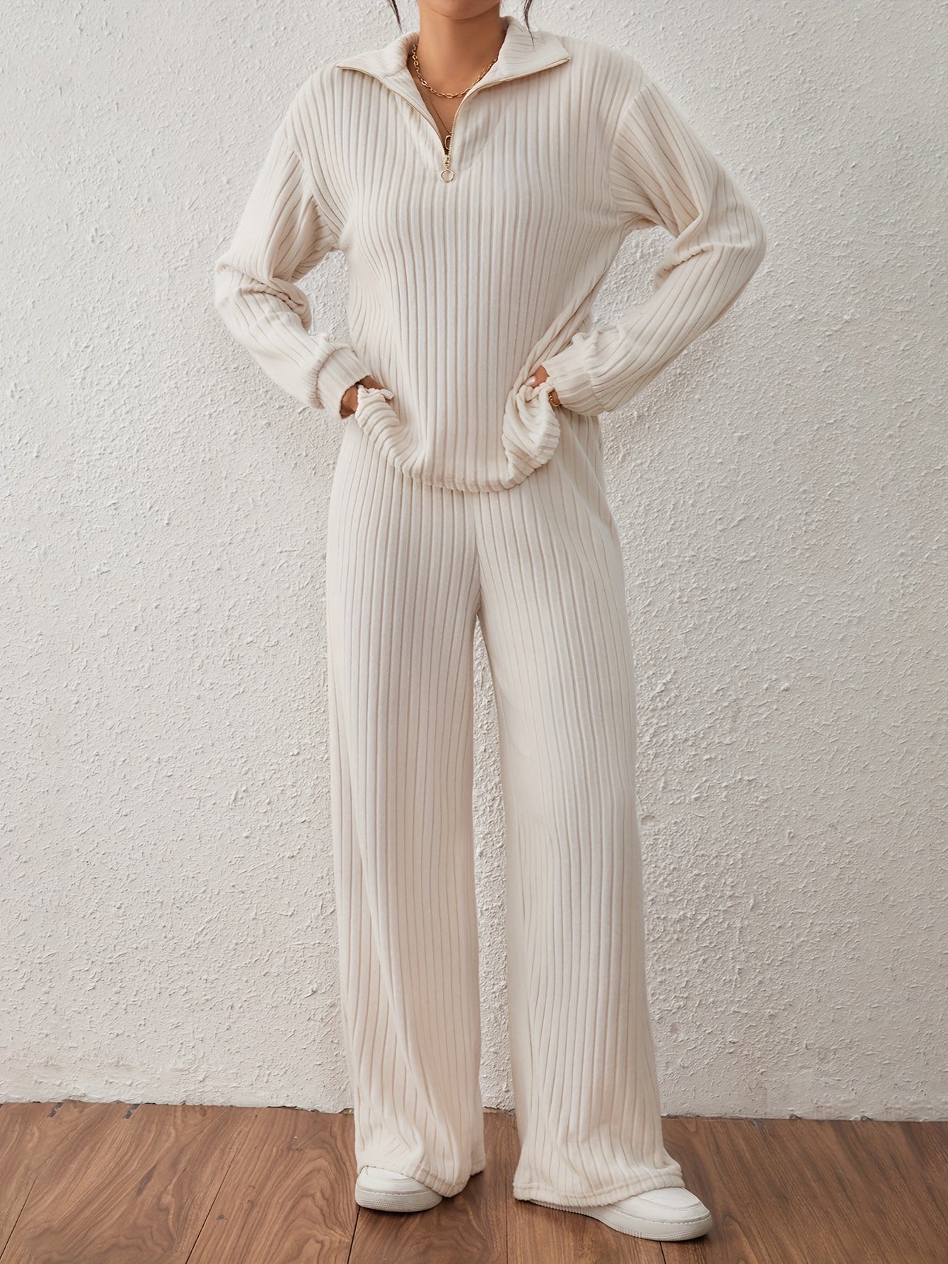 Spring and Autumn Long Sleeve Half-Zip Top and Pants