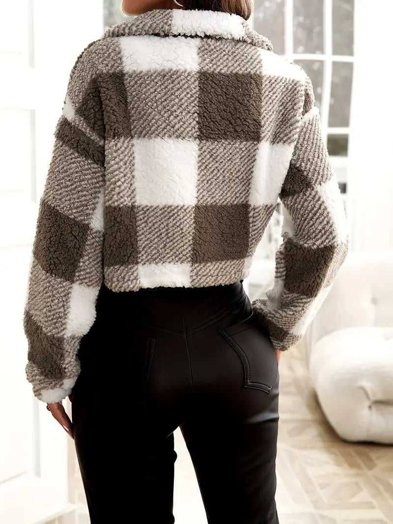 Cozy Plaid Teddy Jacket - Long Sleeve Fall/Winter Outerwear