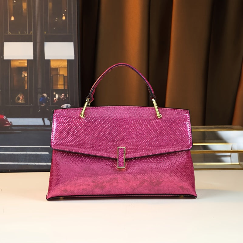 Retro Laser Snake-Pattern Handbag - Adjustable Strap