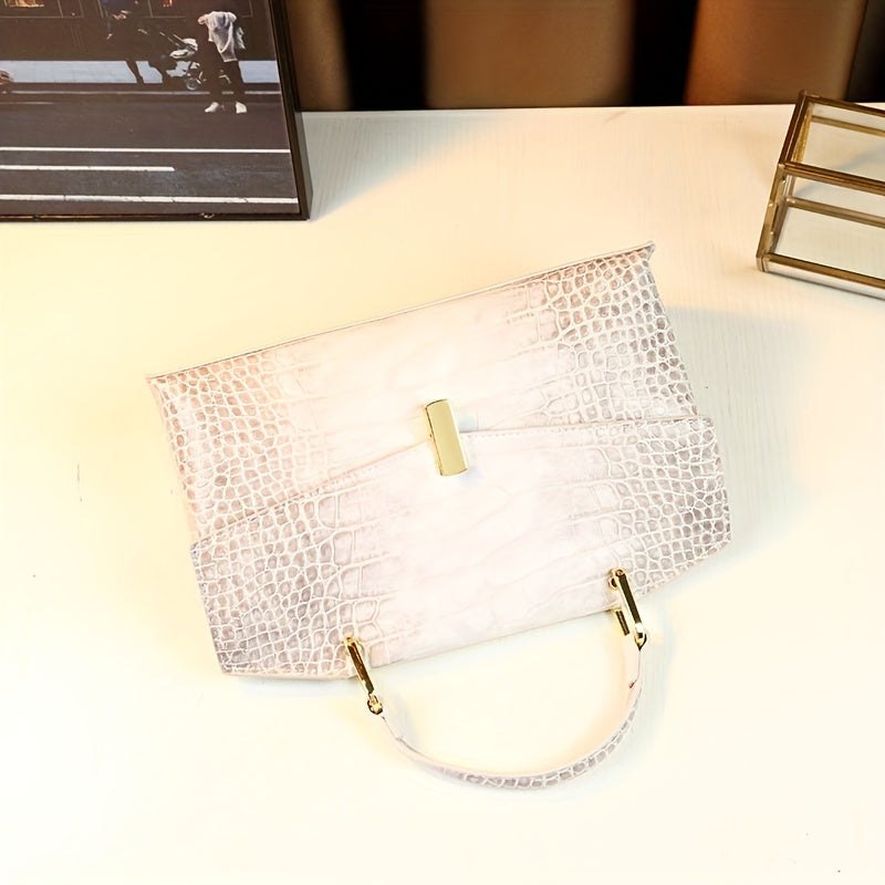 Crocodile-Embossed - Himalayan White Retro Convertible Tote