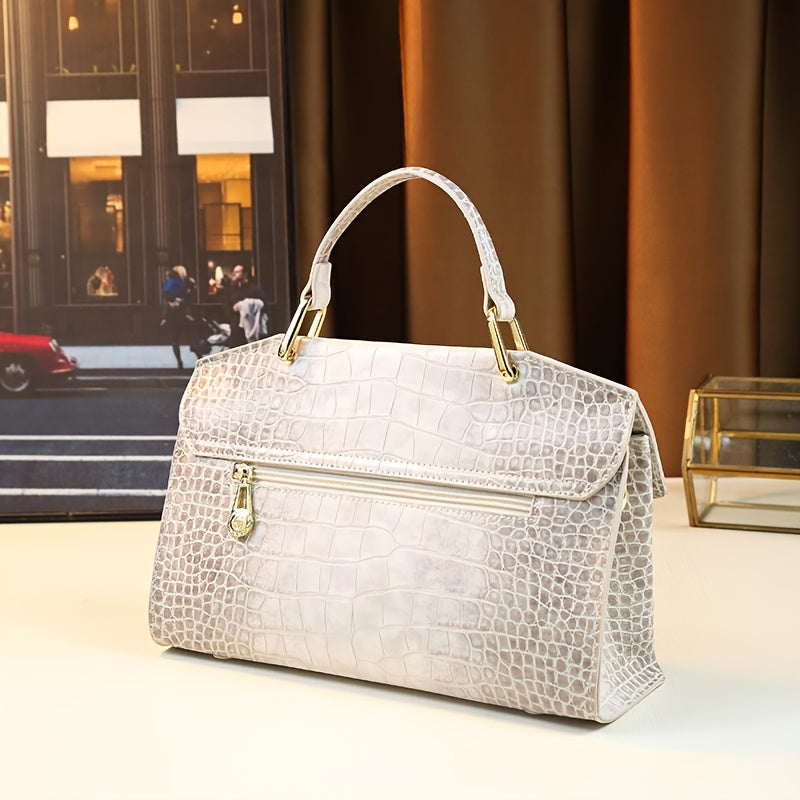 Crocodile-Embossed - Himalayan White Retro Convertible Tote