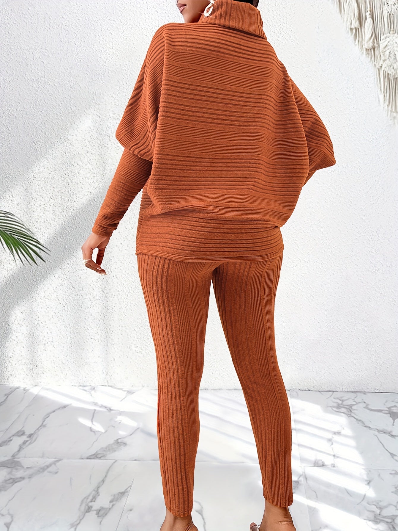 Elegant Solid Stand Collar Long Sleeve Knit Pants Set - Fall/Winter