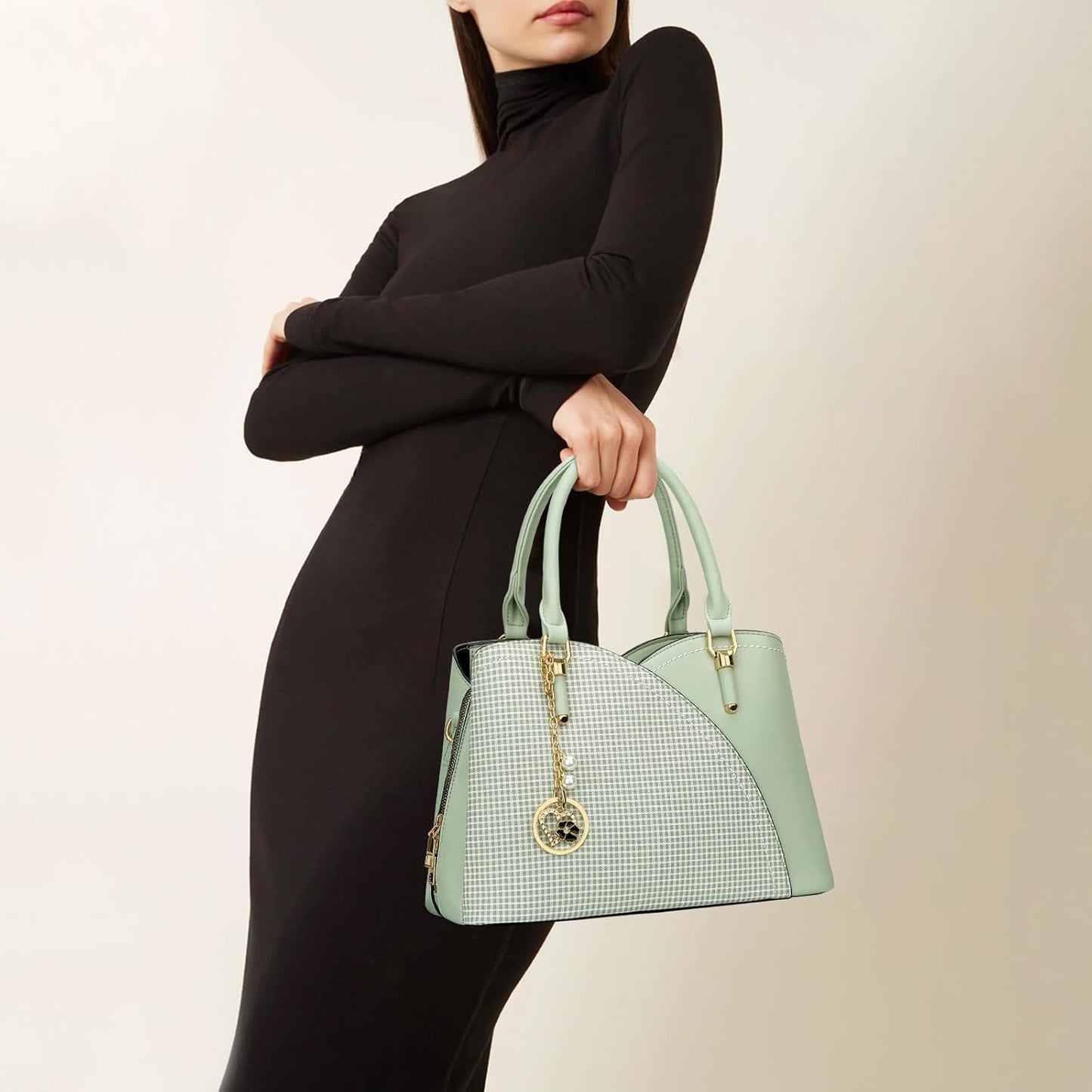 Triple-Compartment Satchel Handbag