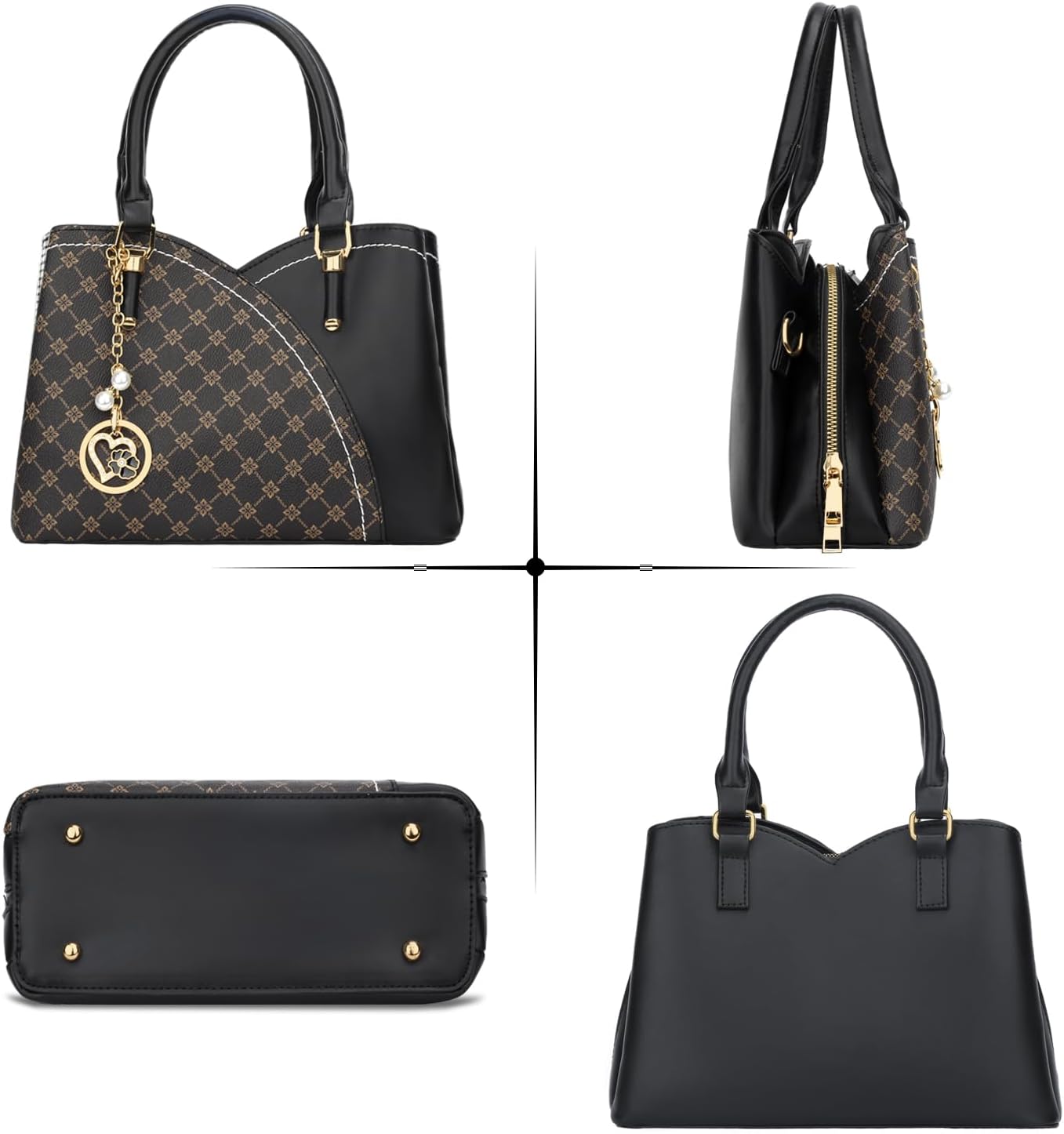 Triple-Compartment Satchel Handbag