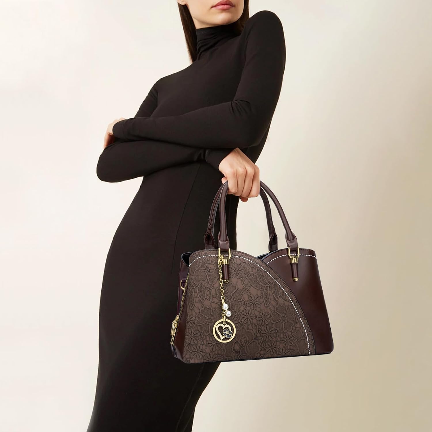 Triple-Compartment Satchel Handbag