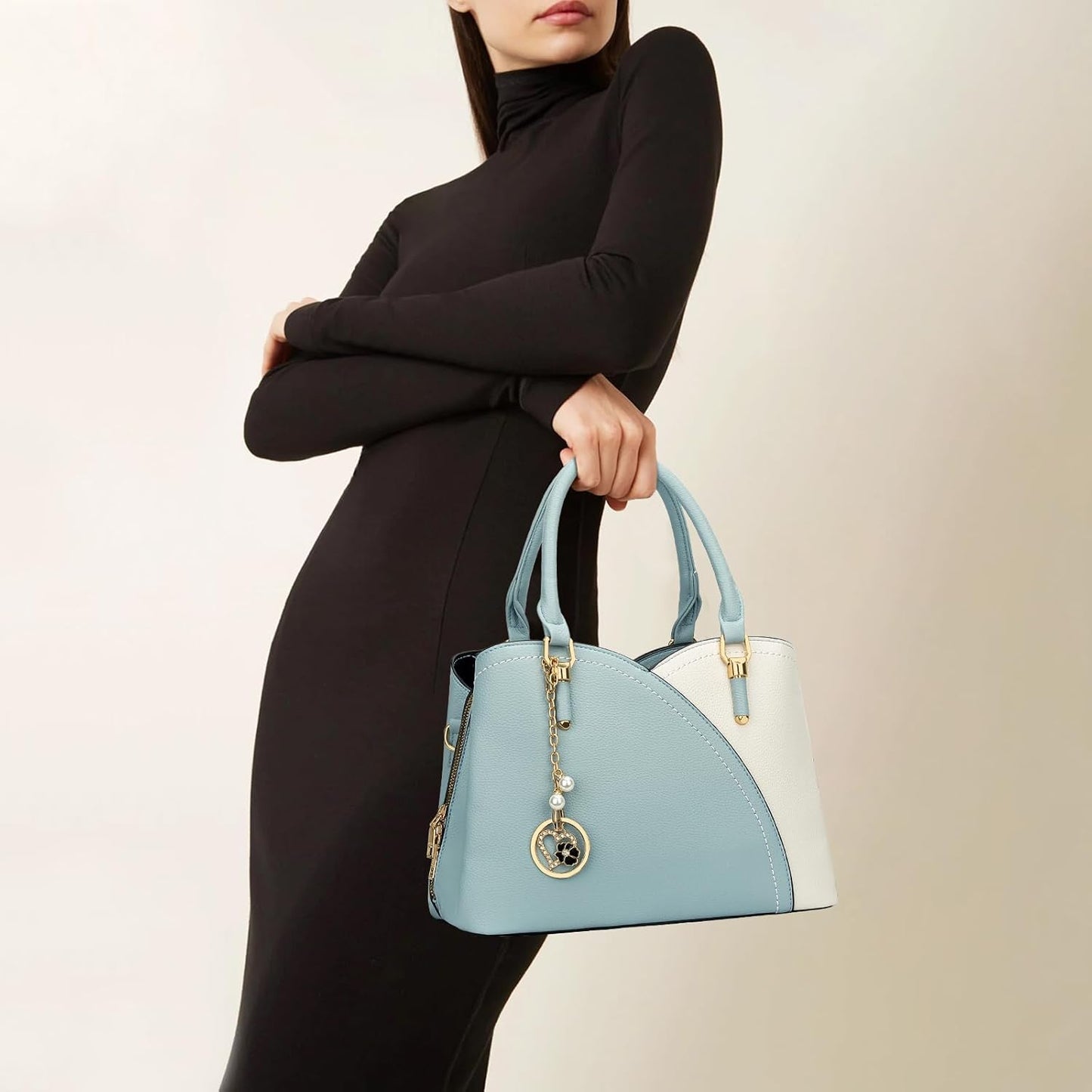 Triple-Compartment Satchel Handbag