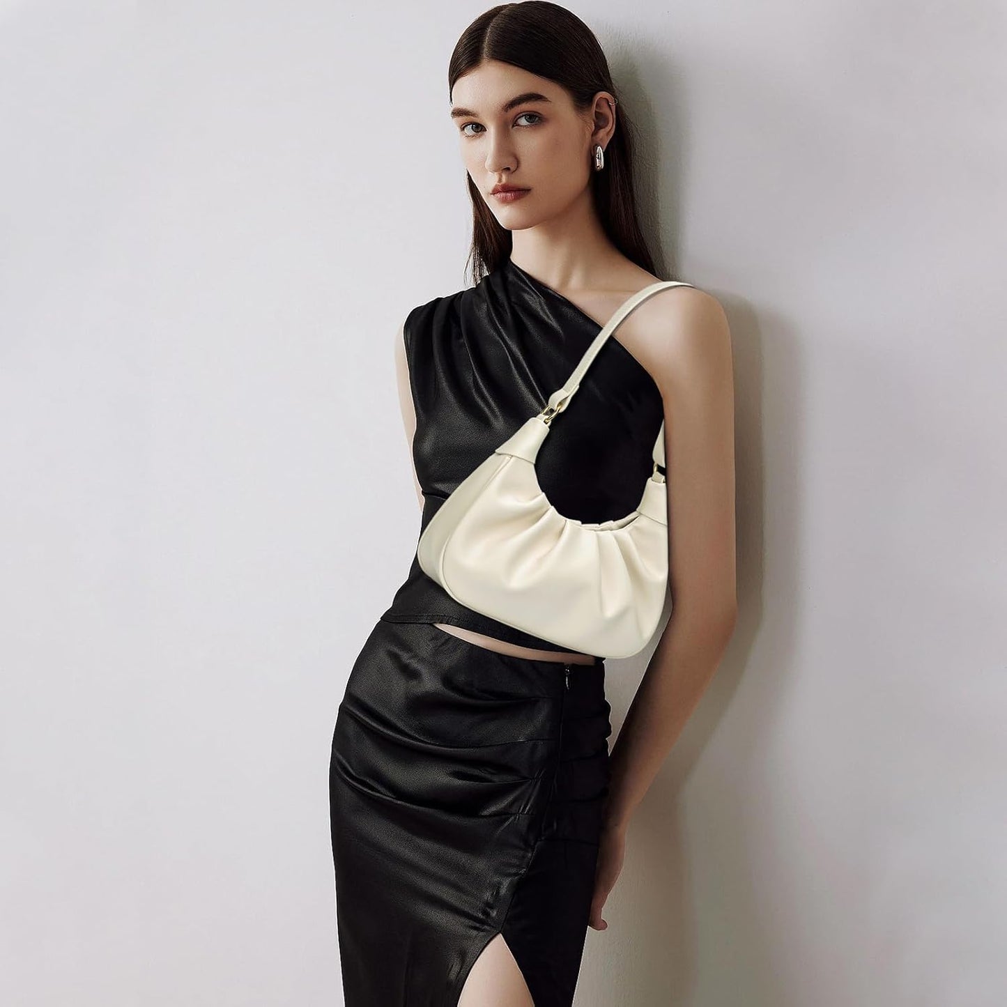 Crescent Ruched Shoulder Bag