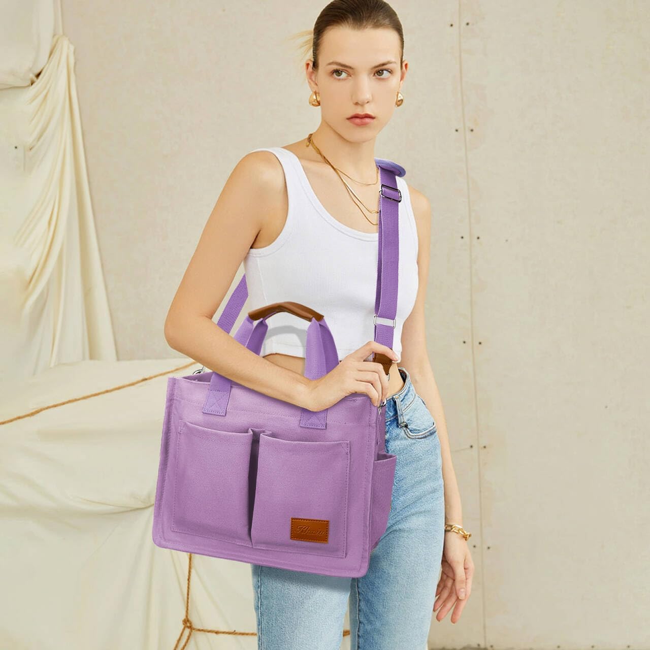 Large Canvas Tote Crossbody Bag