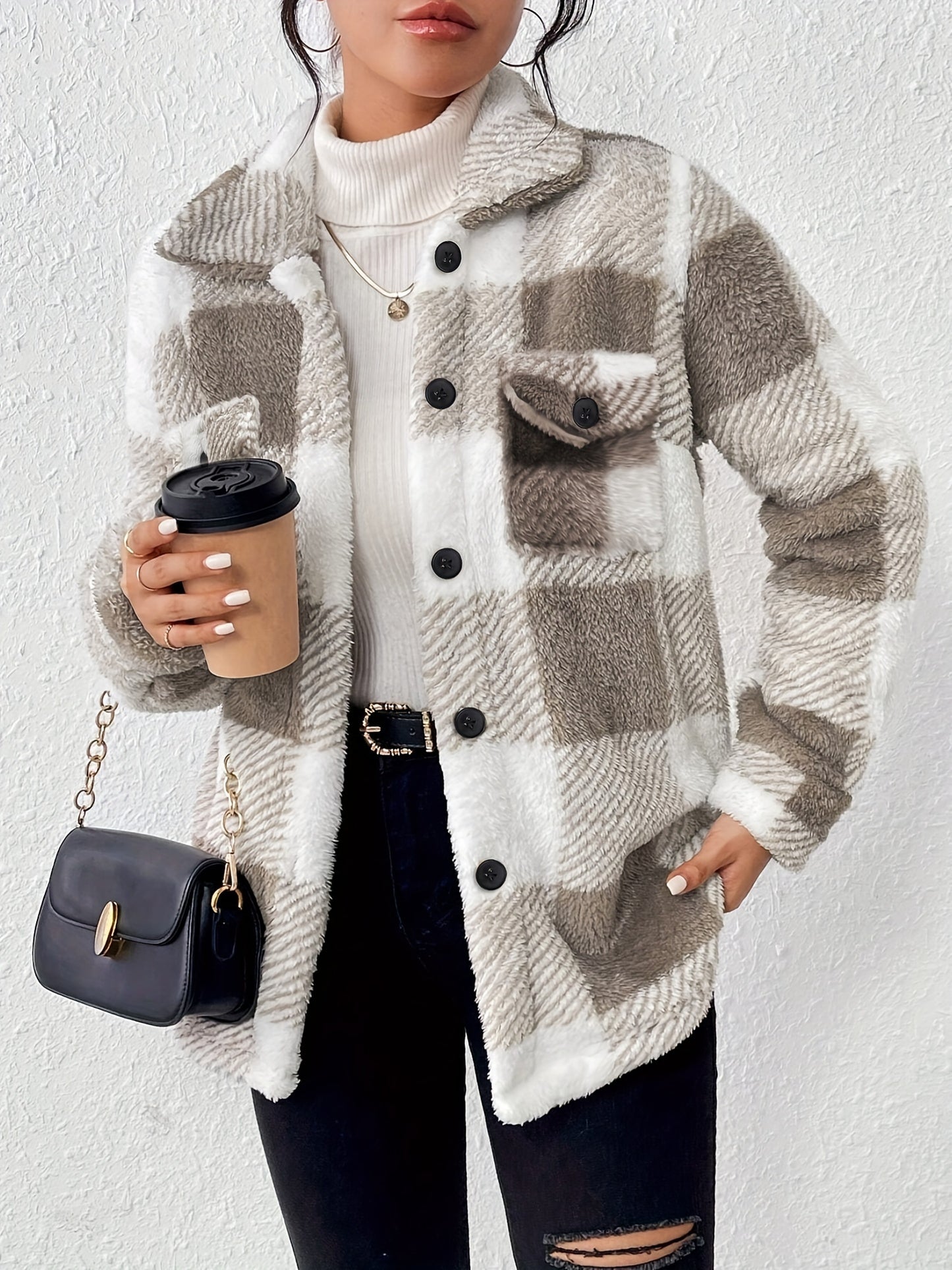 Plush Plaid Winter Coat - High Stretch