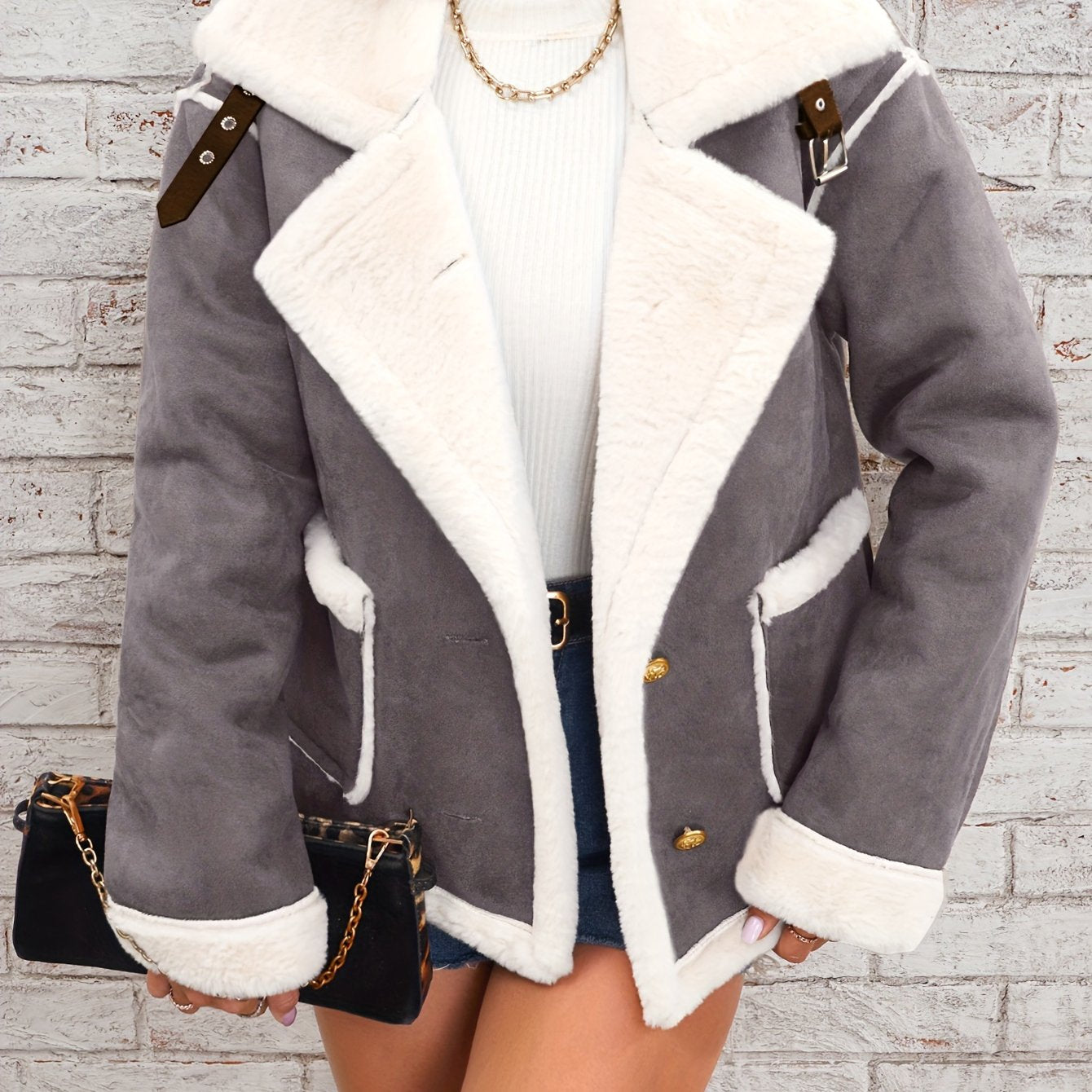 Soft Pink & White Lapel Jacket - Winter Coat
