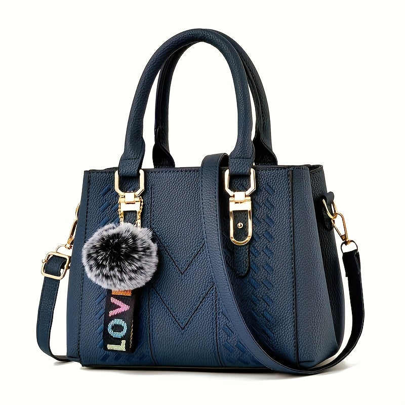 Quilted Shoulder Bag with Ball Pendant (Gift)