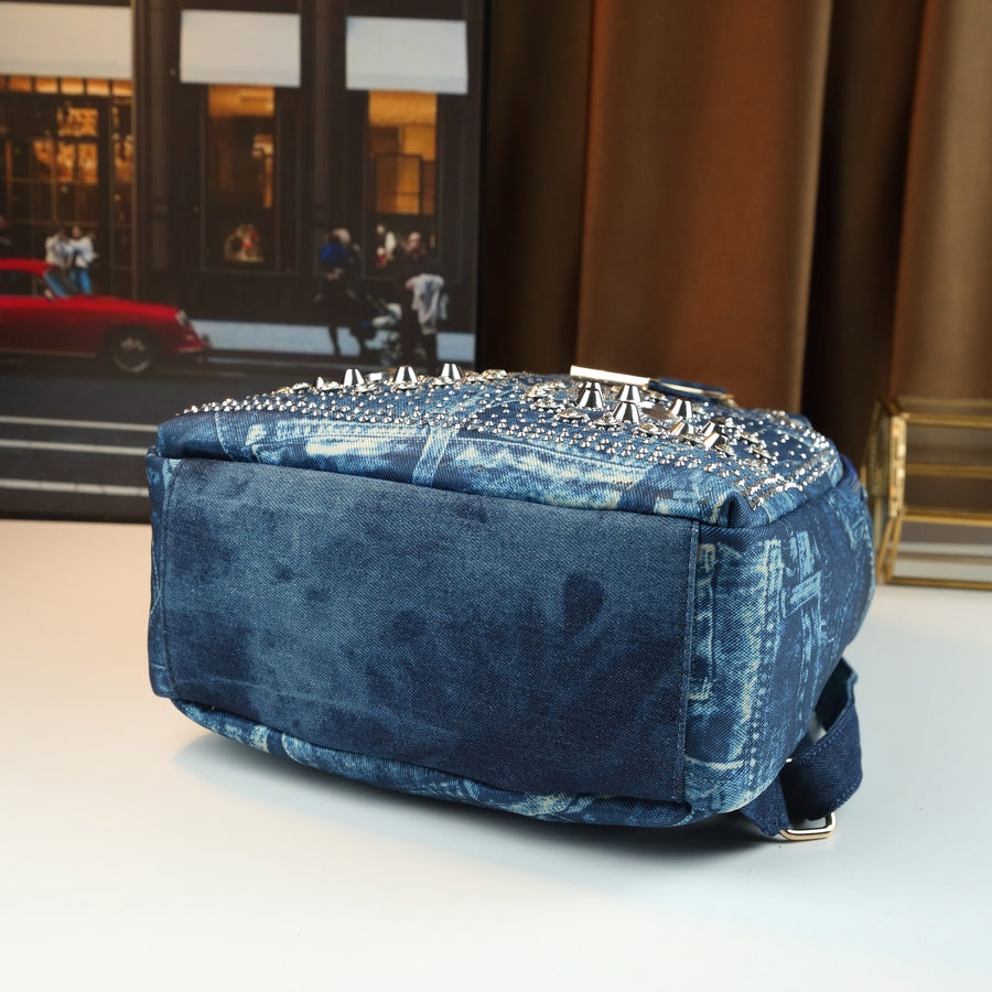 Mini Denim Backpack | Rhinestone Sunflower Embellished