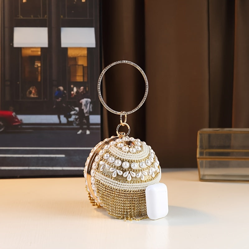 Golden Beaded Tassel Evening Clutch