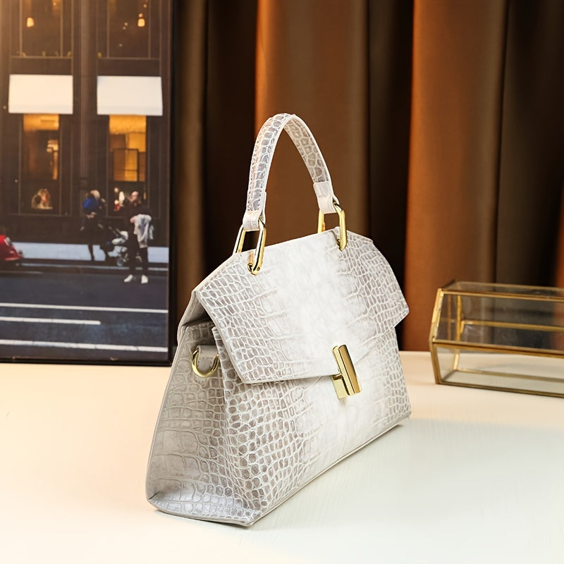 Crocodile-Embossed - Himalayan White Retro Convertible Tote