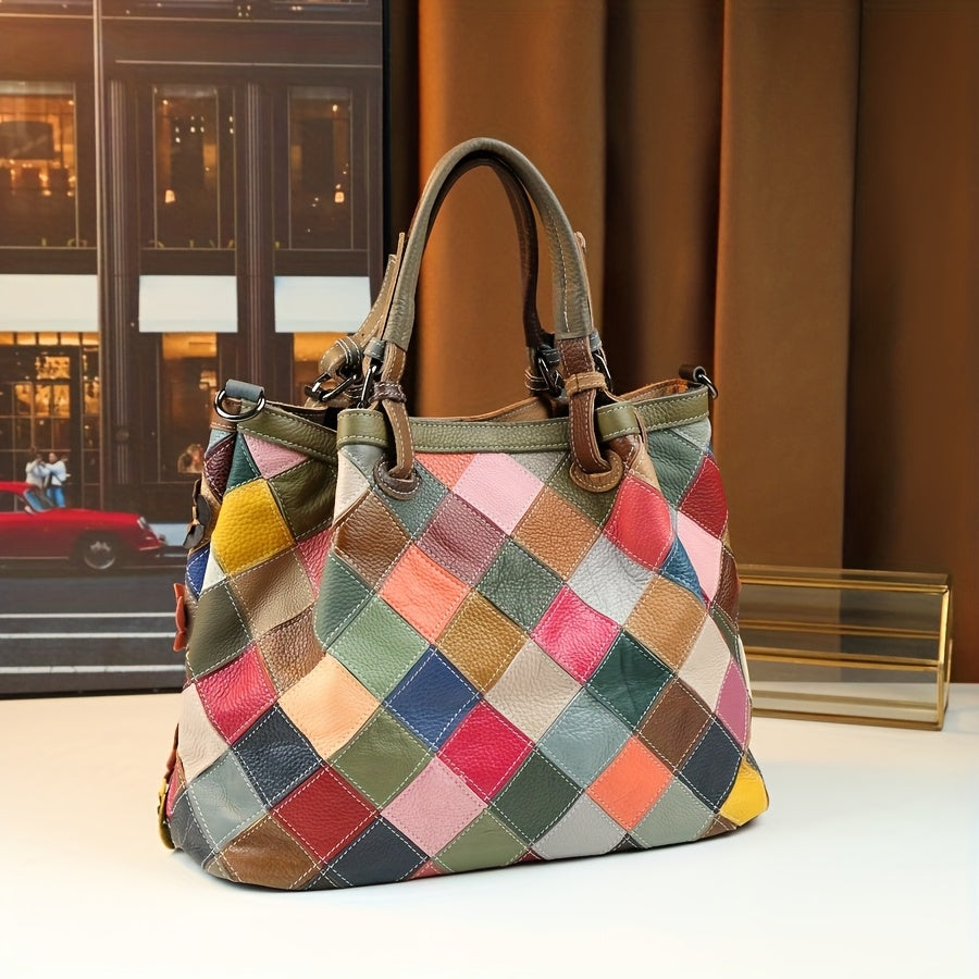 Multicolor Floral Leather Tote Bag with Detachable Strap
