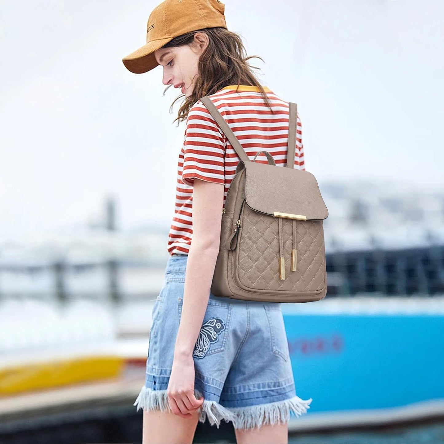 Quilted Leather Backpack Purse