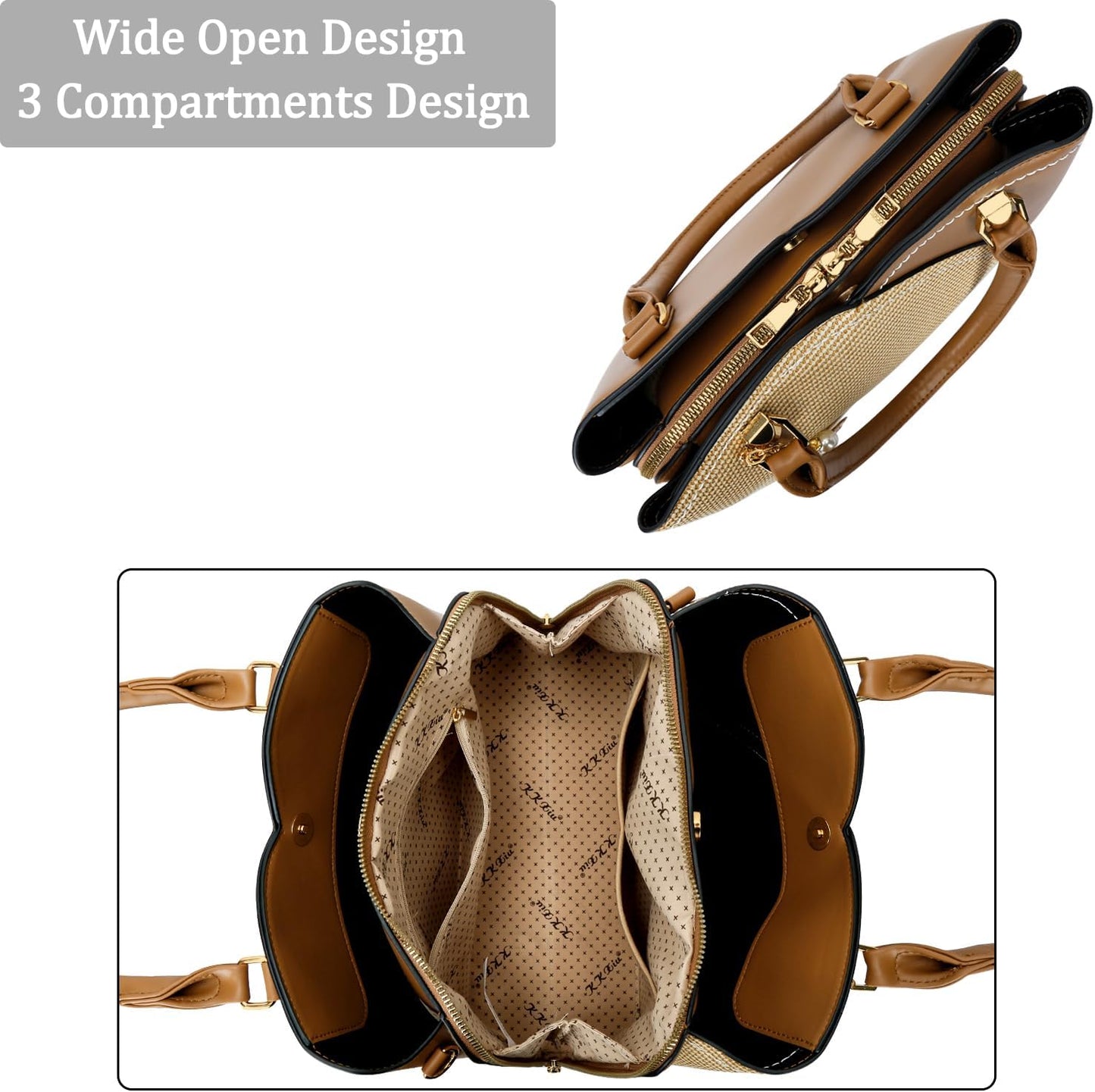 Triple-Compartment Satchel Handbag