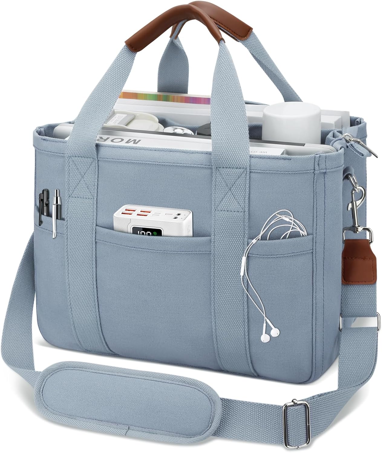 Canvas Crossbody Tote with Pockets