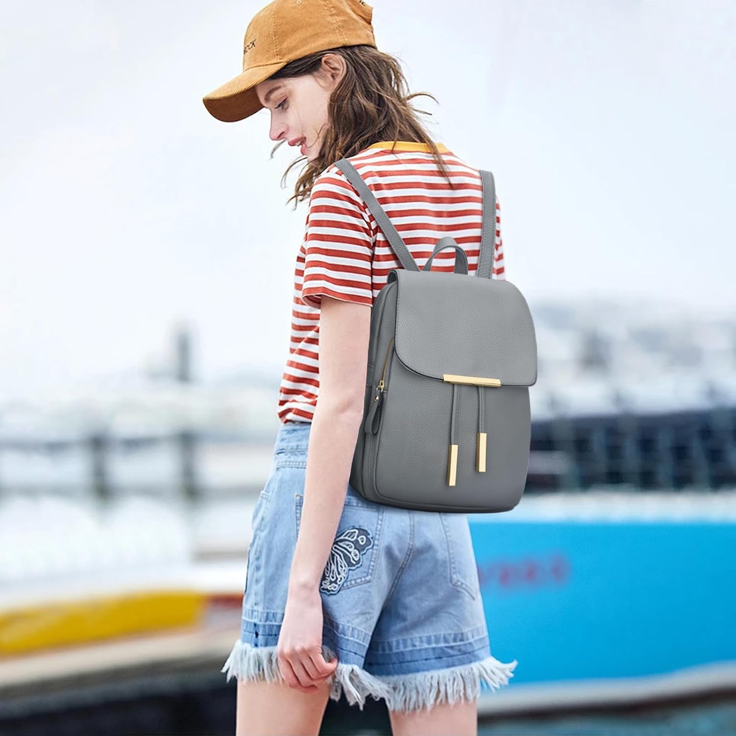 Quilted Leather Backpack Purse