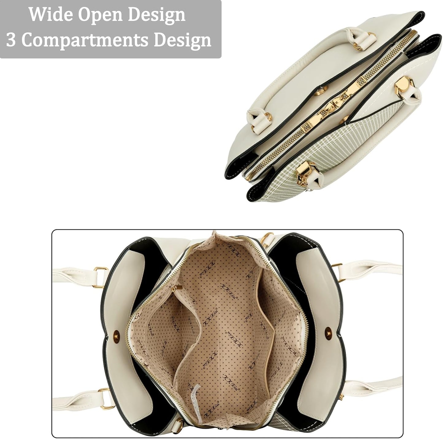 Triple-Compartment Satchel Handbag