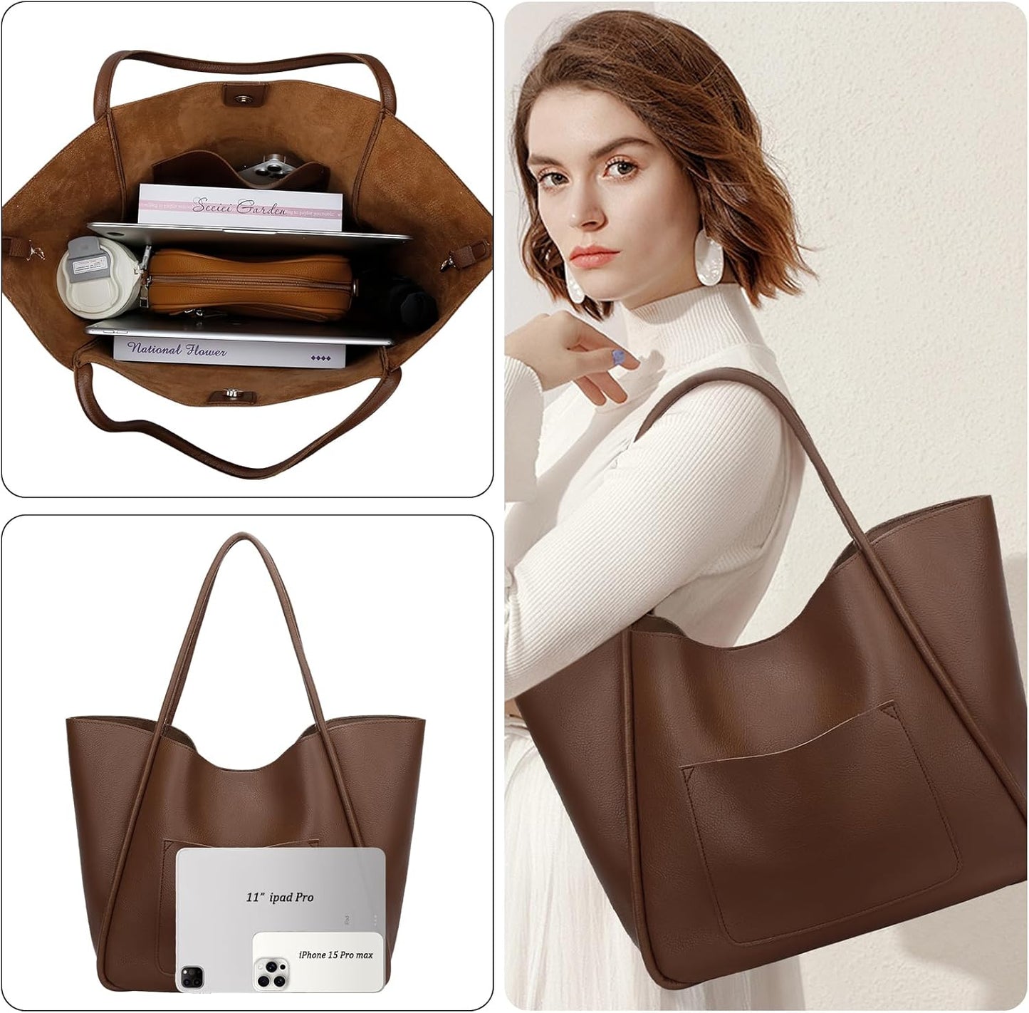 Large Vegan Leather Tote Bag