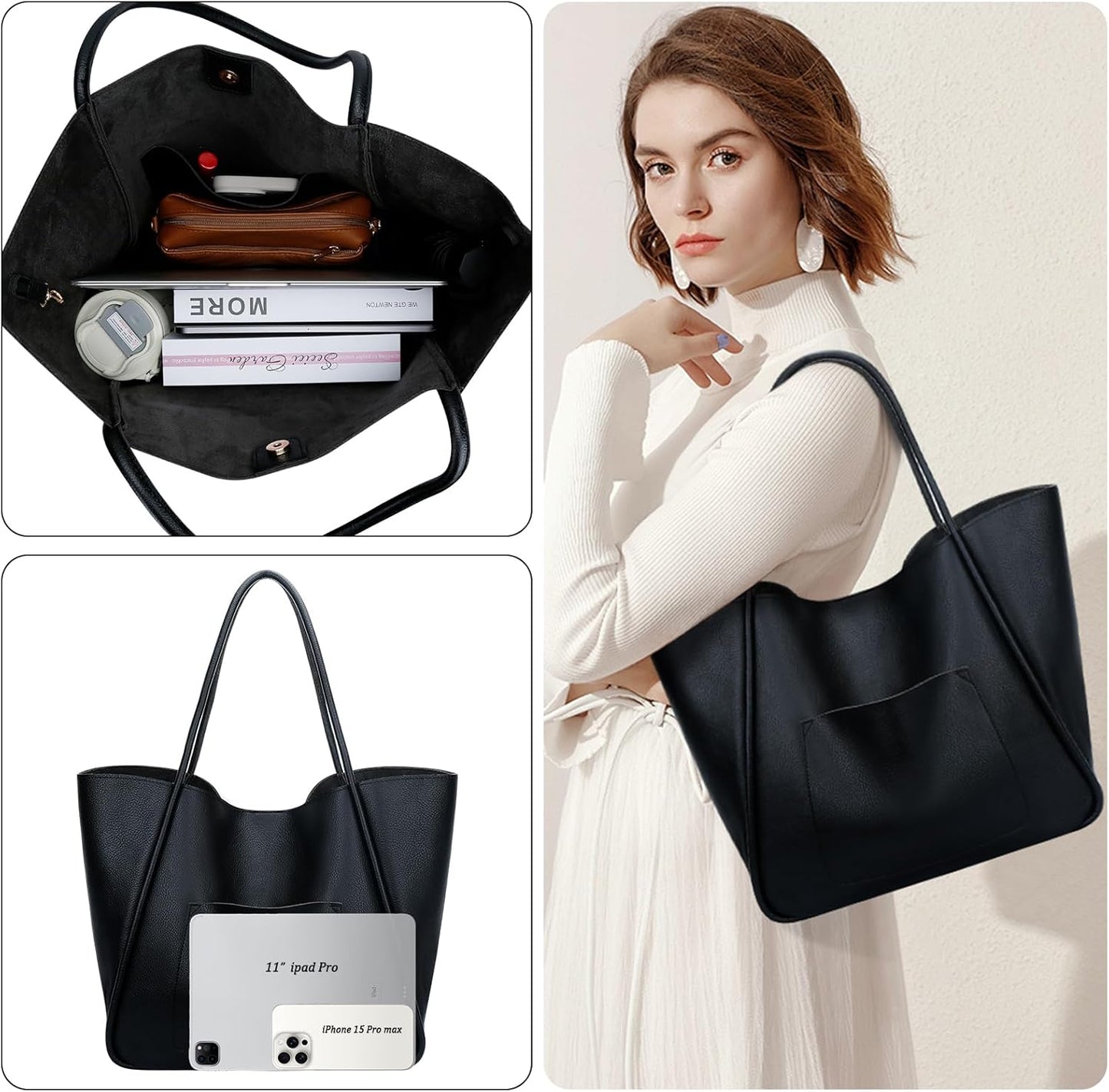 Large Vegan Leather Tote Bag