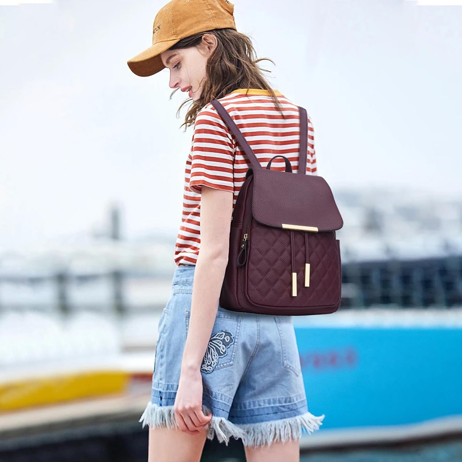 Quilted Leather Backpack Purse