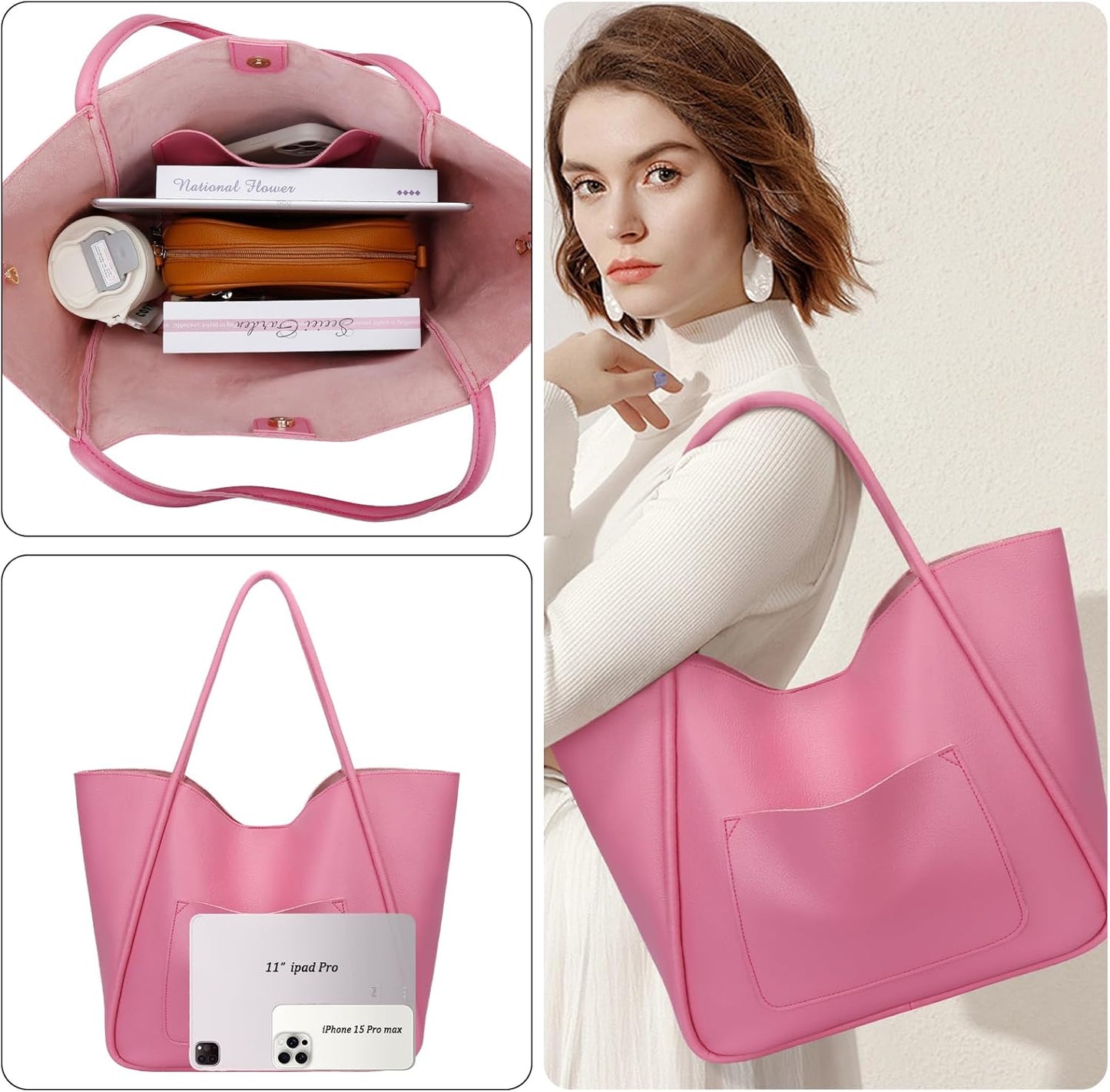 Large Vegan Leather Tote Bag