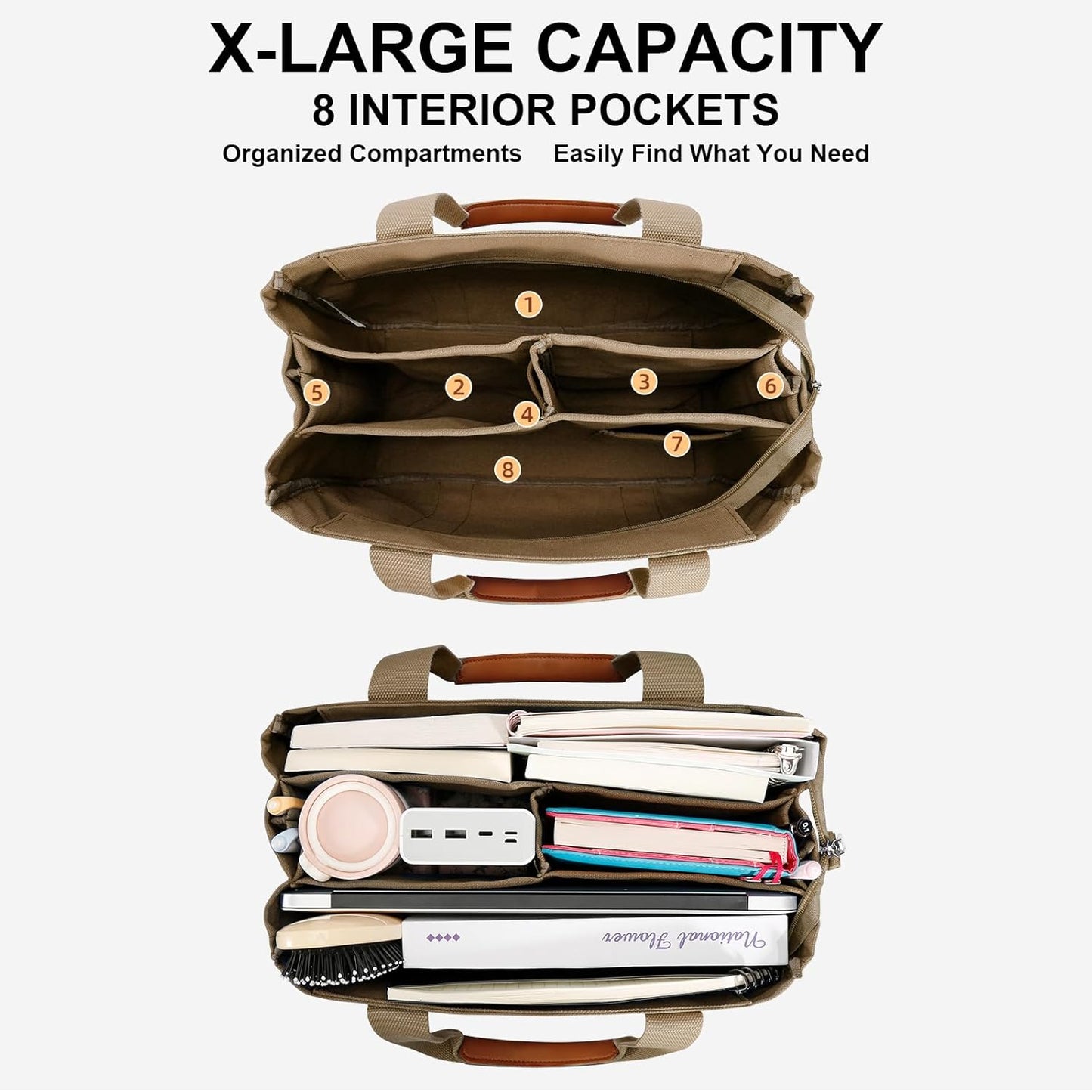 Canvas Crossbody Tote with Pockets