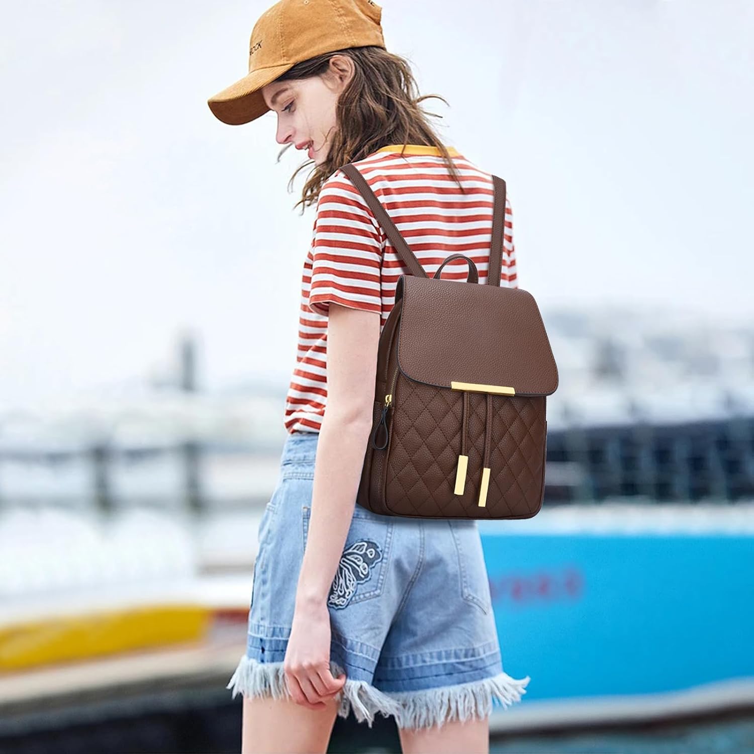 Quilted Leather Backpack Purse