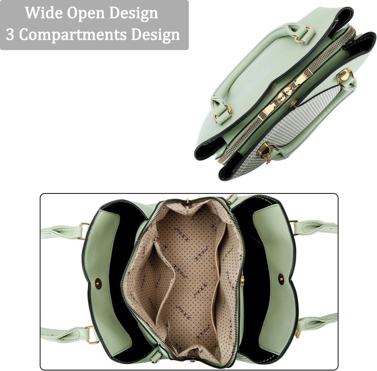 Triple-Compartment Satchel Handbag