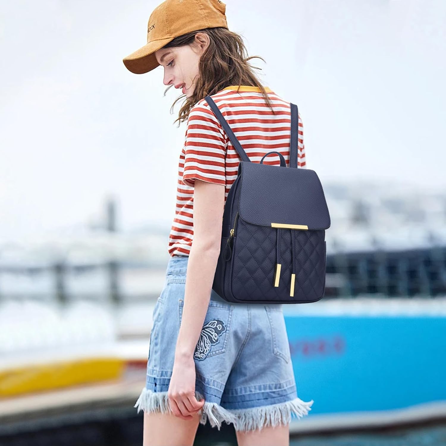 Quilted Leather Backpack Purse