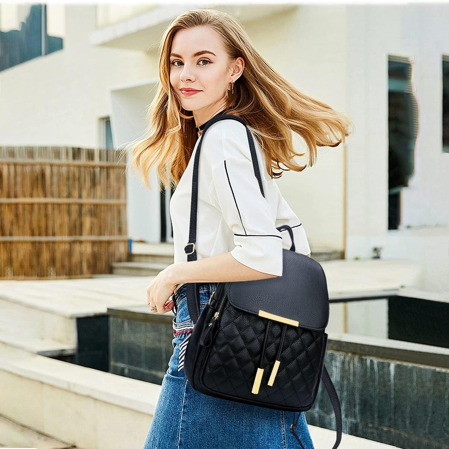 Quilted Leather Backpack Purse