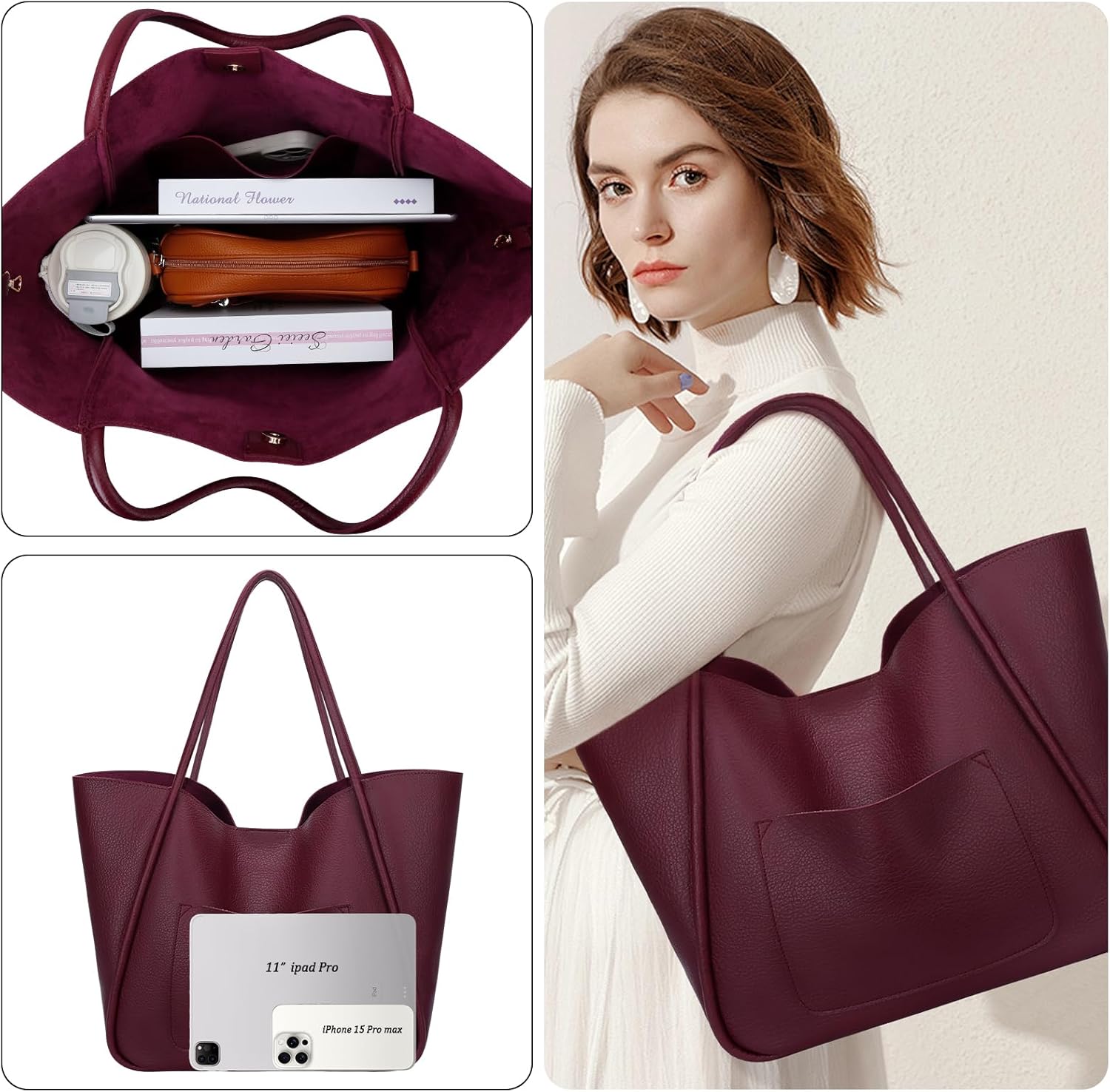 Large Vegan Leather Tote Bag
