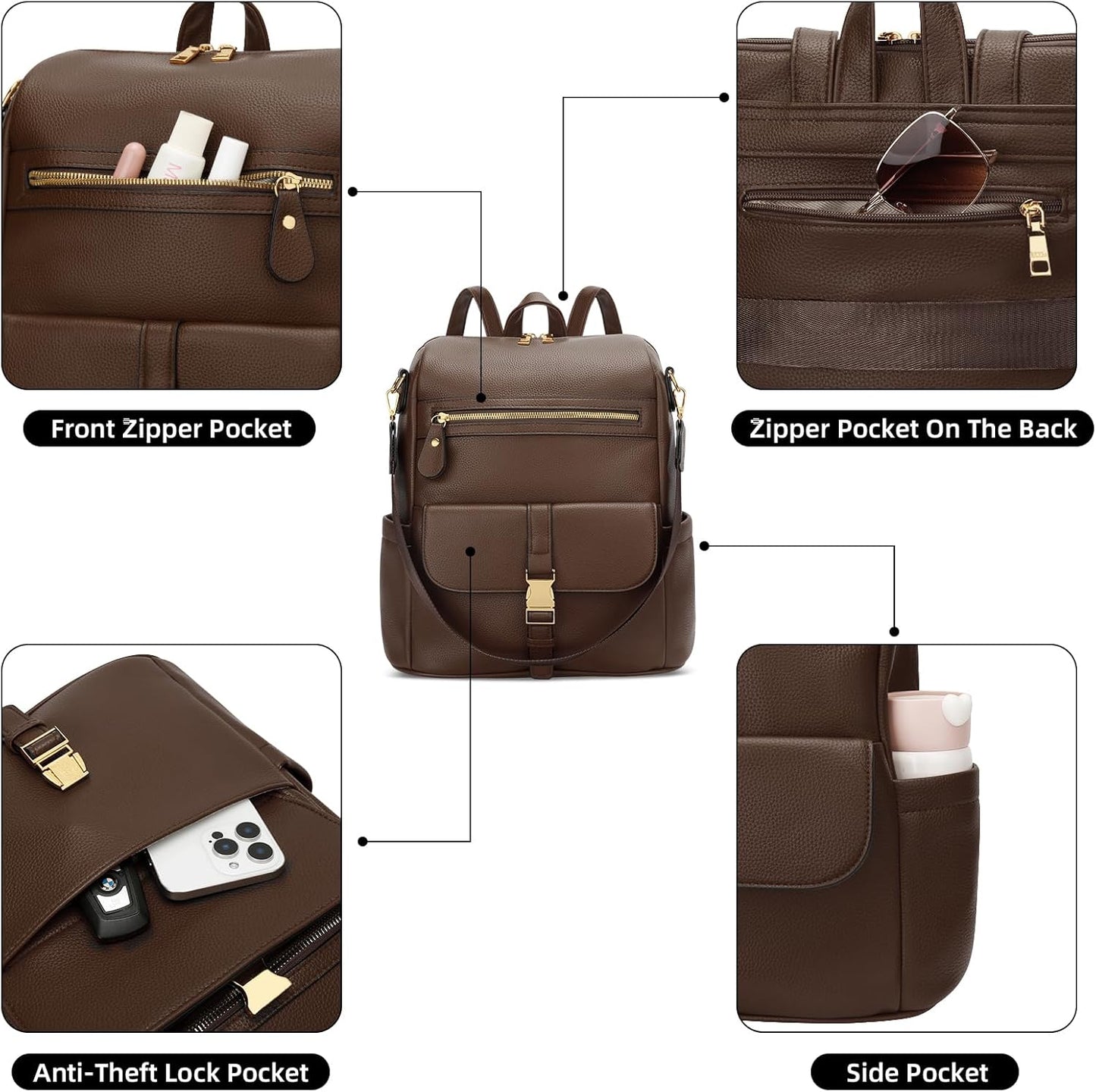 Anti-Theft Leather Backpack (Black)