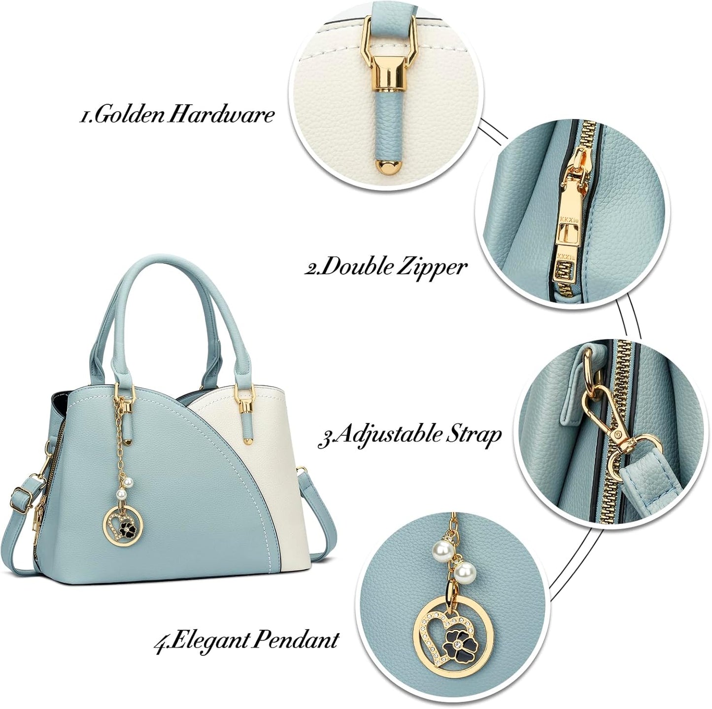 Triple-Compartment Satchel Handbag