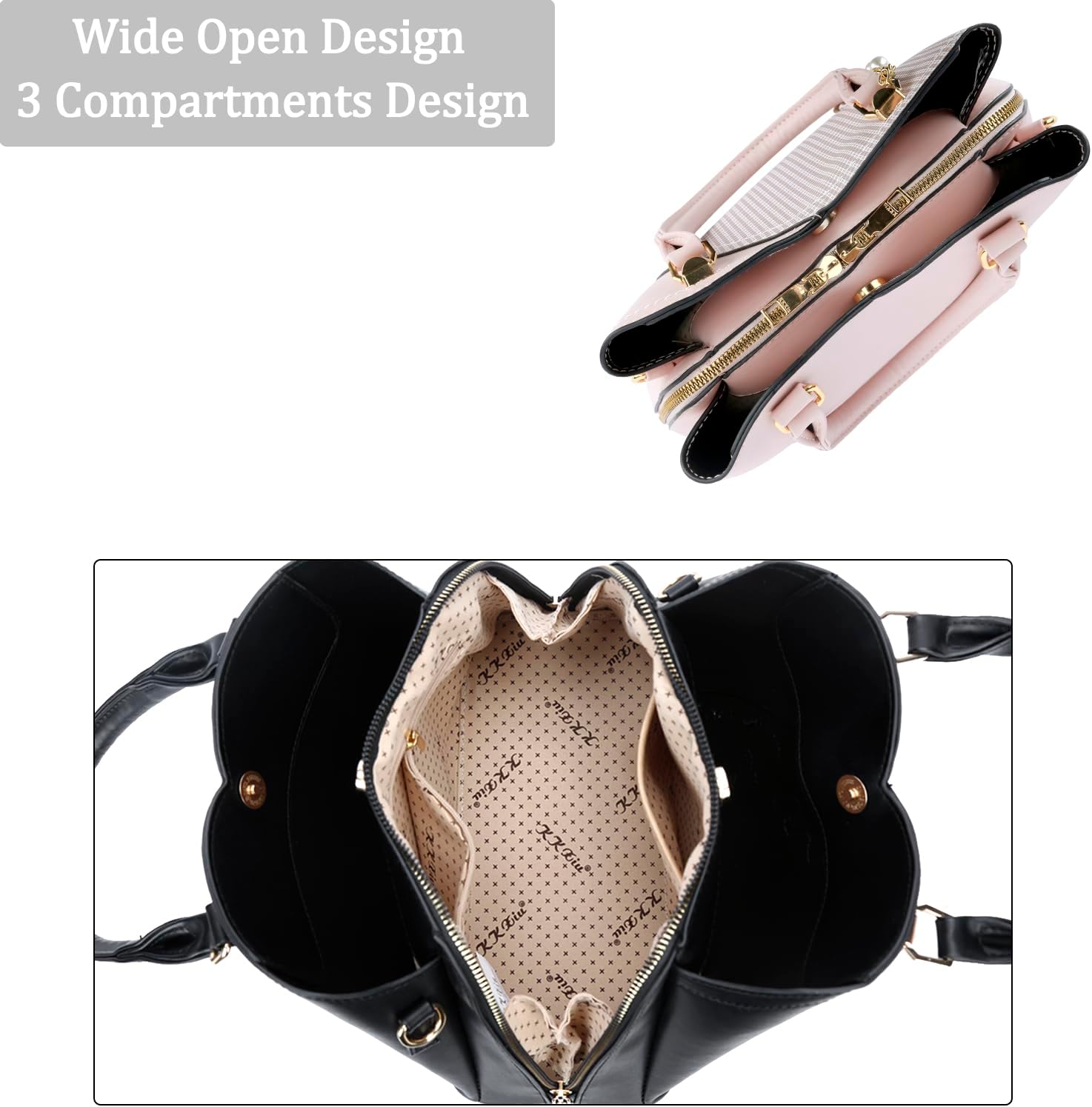 Triple-Compartment Satchel Handbag